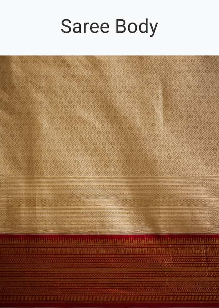 Beige Kanjivaram Silk Saree With Contrast Border