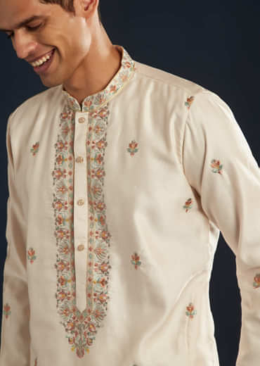 Cream Kurta Set with Kashmiri Printed Dupatta