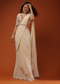 Cream White Ready Pleated Saree With Floral Hand Work On The Blouse