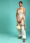 Cream Salwar Suit With Resham And Mirror Embroidered Jaal