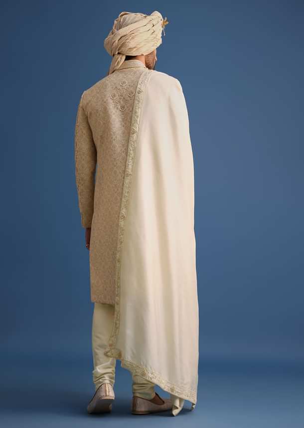Cream Sherwani Suit With Hand Work