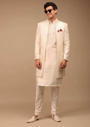 Cream Sherwani With Detailed Resham Work