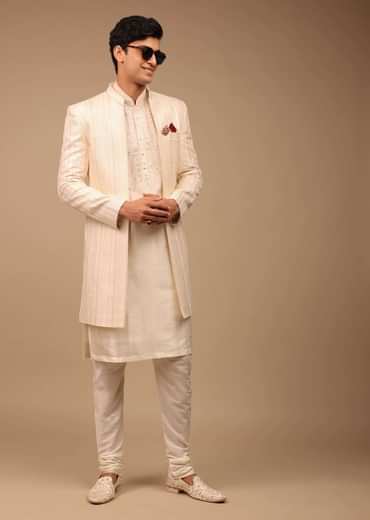 Cream Sherwani With Detailed Resham Work