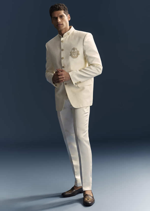 Cream Silk Jodhpuri Suit For Men With Heavy Hand Embroidery Cream Silk Jodhpuri Suit For Men With Heavy Hand Embroidery
