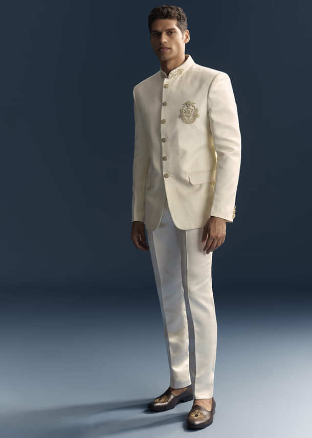 Cream Silk Jodhpuri Suit For Men With Heavy Hand Embroidery Cream Silk Jodhpuri Suit For Men With Heavy Hand Embroidery