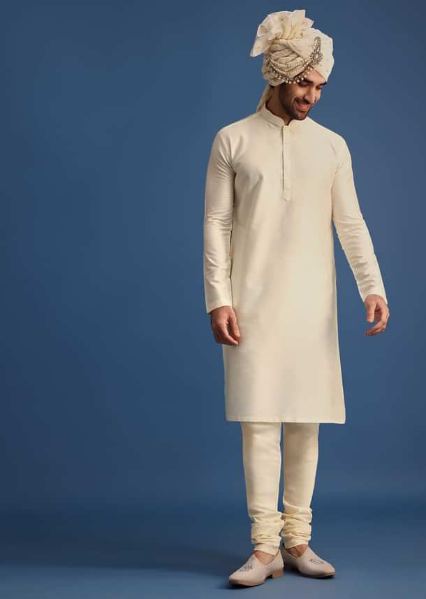 Cream Silk Sherwani Suit With Hand Work
