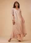 Salmon Pink Palazzo Suit In Sequins