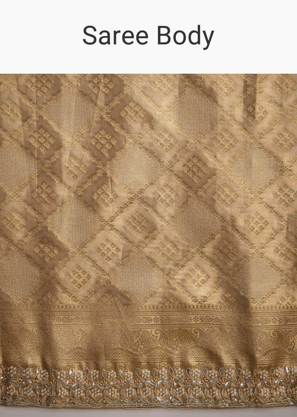 Cream Tissue Brocade Saree With Gotapatti And Moti Embroidery