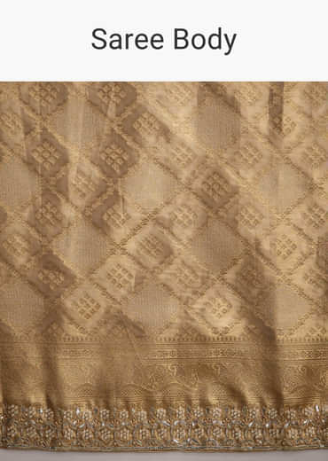 Cream Tissue Brocade Saree With Gotapatti And Moti Embroidery