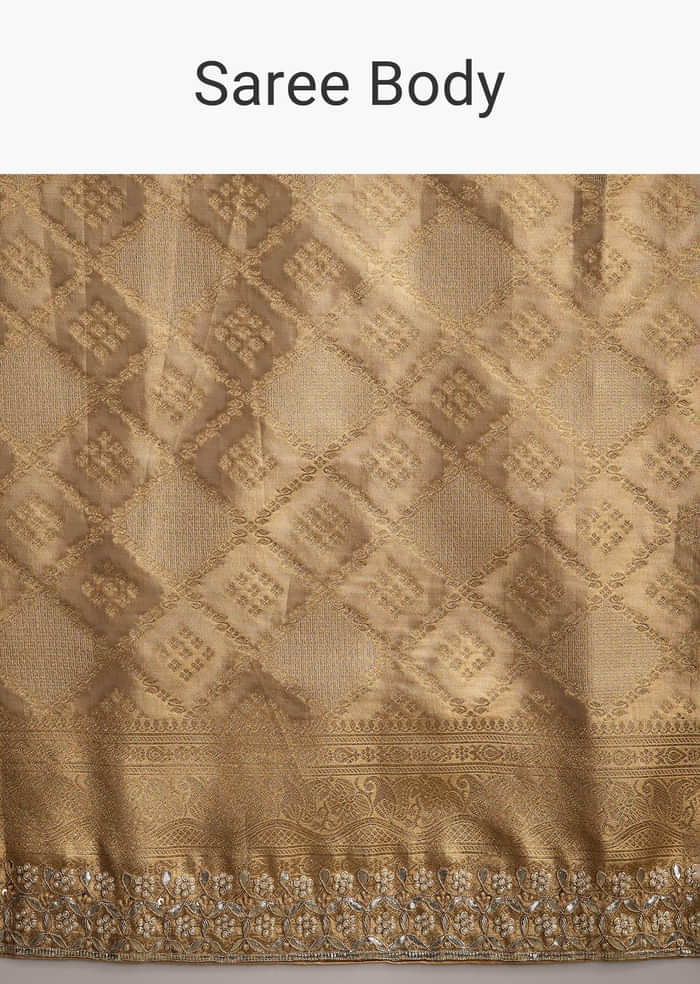 Cream Tissue Brocade Saree With Gotapatti And Moti Embroidery