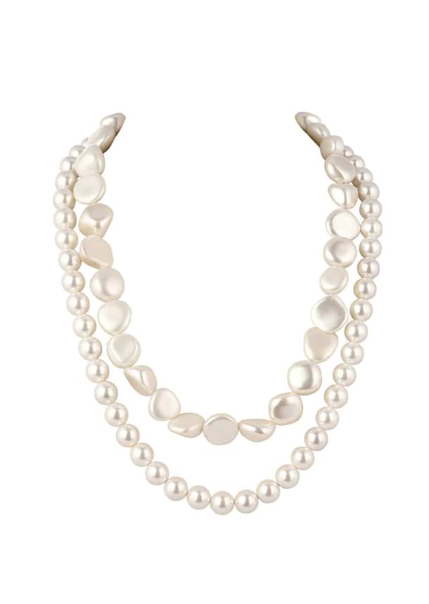 Cream White Long Mala Embellished With Uncut Pearls Cream White Long Mala Embellished With Uncut Pearls