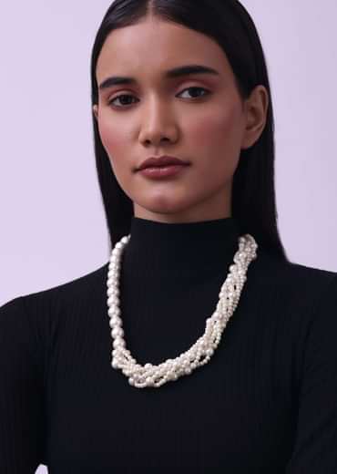 Cream White Long Mala Embellished with Mother Of Pearls