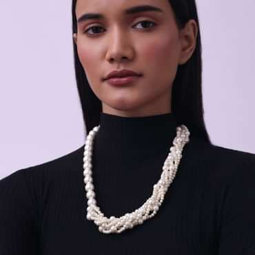Cream White Long Mala Embellished with Mother Of Pearls