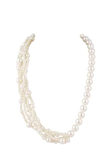 Cream White Long Mala Embellished with Mother Of Pearls