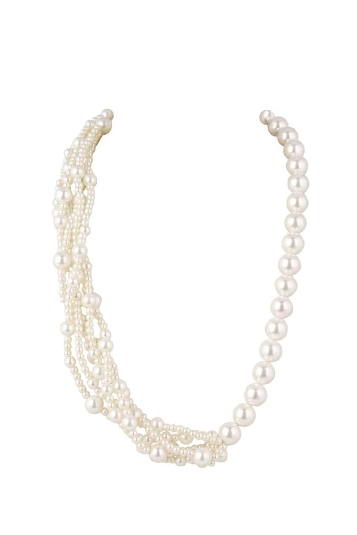 Cream White Long Mala Embellished with Mother Of Pearls