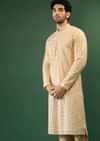 Cream Yellow Kurta Set In Georgette With Multi Colored Gotta Abla And Resham Embroidered Moroccan Jaal Design Online - Kalki Fashion