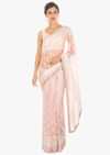 Crepe pink organza saree in white thread embroidered butti and border only on Kalki
