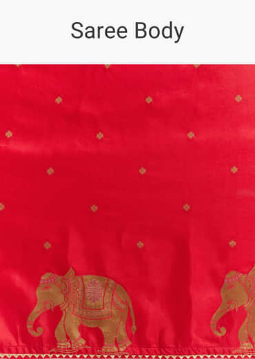 Crimson Red Chinon Woven Saree With Elephant Motifs
