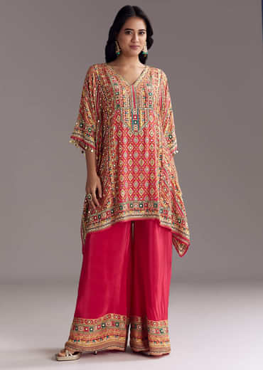 Crimson Red Printed Kaftaan Set