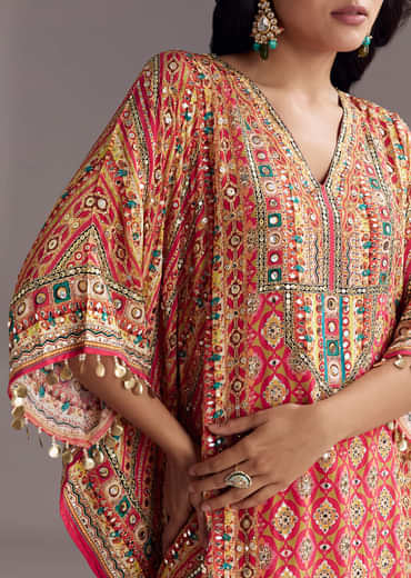 Crimson Red Printed Kaftaan Set