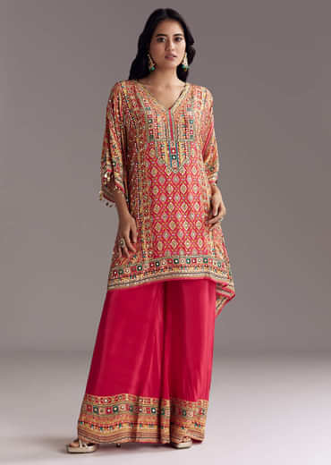 Crimson Red Printed Kaftaan Set