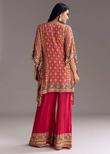 Crimson Red Printed Kaftaan Set