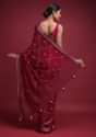 Crimson Red Saree In Chiffon Blend With Cut Dana And Kundan Embellished Moroccan Pattern Online - Kalki Fashion
