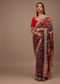 Crimson And Navy Blue Saree In Satin With Patola Print And Gotta Patti Embroidery Detailing