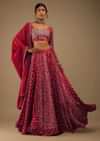 Crimson Red Lehenga And Choli Set In Digital Bandhani Print, Choli Comes In Moti And Sequins Embroidery Buttis