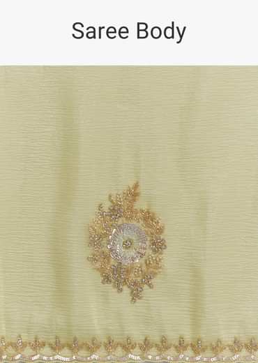 Lemon Yellow Crushed Tissue Saree With Embroidered Scallop Border