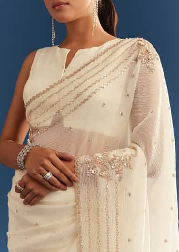 Crushed Tissue Saree With Cutdana And Sequins Embroidery