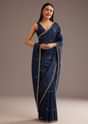 Blue Tissue Saree With Cutdana Scallop Border