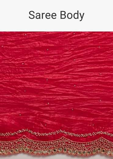 Red Crushed Tissue Silk Saree With Cutdana Scallop Border