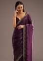 Wine Crushed Tissue Silk Cutdana Scallop Bordered Saree