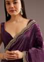 Wine Crushed Tissue Silk Cutdana Scallop Bordered Saree