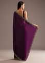 Wine Crushed Tissue Silk Cutdana Scallop Bordered Saree