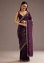 Wine Crushed Tissue Silk Cutdana Scallop Bordered Saree