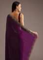 Wine Crushed Tissue Silk Cutdana Scallop Bordered Saree