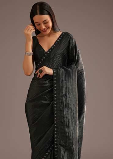 Crushed Tissue Silk Saree With Cutdana Scallop Border