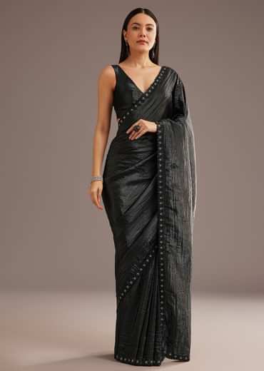 Crushed Tissue Silk Saree With Cutdana Scallop Border