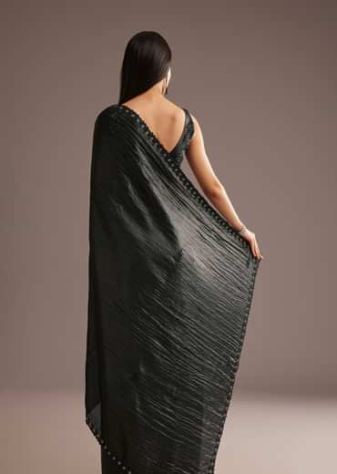 Crushed Tissue Silk Saree With Cutdana Scallop Border