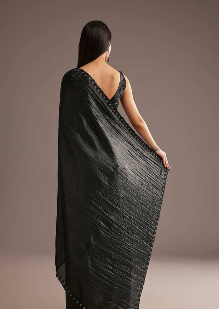 Crushed Tissue Silk Saree With Cutdana Scallop Border