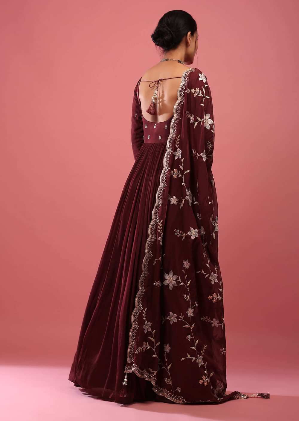 Blood Red Anarkali Suit In Chinon With Queen Style Embroidered Bodice In Zardosi Work