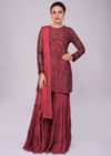 Currant Red Sharara Suit In Embroidered Net With Self Resham Jaal Embroidery Online - Kalki Fashion