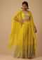 Cyber Yellow Palazzo Suit In Georgette Adorned With Mirror And Sequins Embroidery