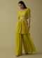 Cyber Yellow Palazzo Top Set In Georgette With Sequins Work