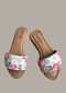 White Slider Flats With Pink Sequin Flowers, Beads And Rhinestone Detailing By Sole House