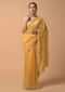 Daffodil Yellow Saree In Organza With Moti And Cut Dana Embellished Floral Design On The Border Online - Kalki Fashion