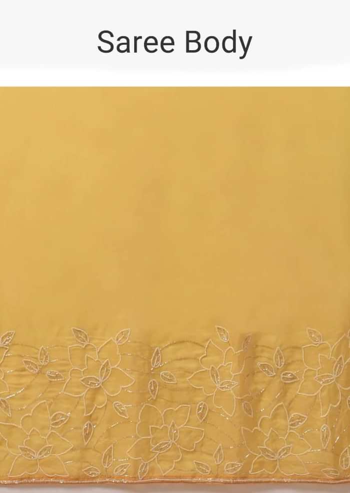 Daffodil Yellow Saree In Organza With Moti And Cut Dana Embellished Floral Design On The Border Online - Kalki Fashion