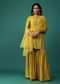 Daffodil Yellow Embroidered Kurti And Sharara Set In Chanderi Silk